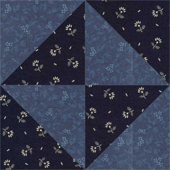 Broken Dishes quilt block pattern — a step-by-step quilting tutorial using four half-square triangles arranged into a bold pinwheel-style design