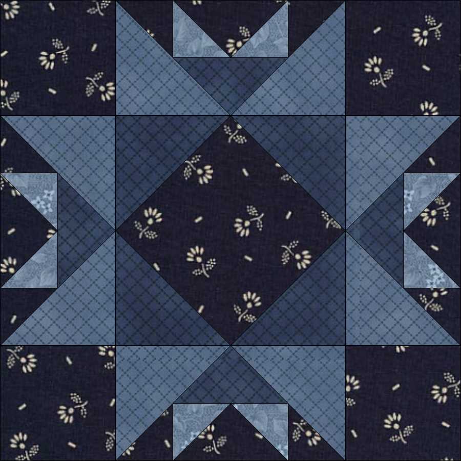Crown of Thorns quilt block pattern — a step-by-step quilting tutorial using half-square triangles and a pinwheel center in three coordinating fabrics