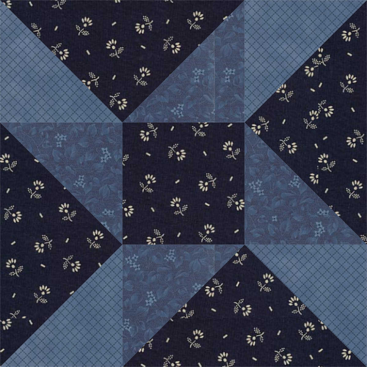 Eccentric Star quilt block pattern — a step-by-step quilting tutorial using half-square triangles arranged into a bold asymmetric star design