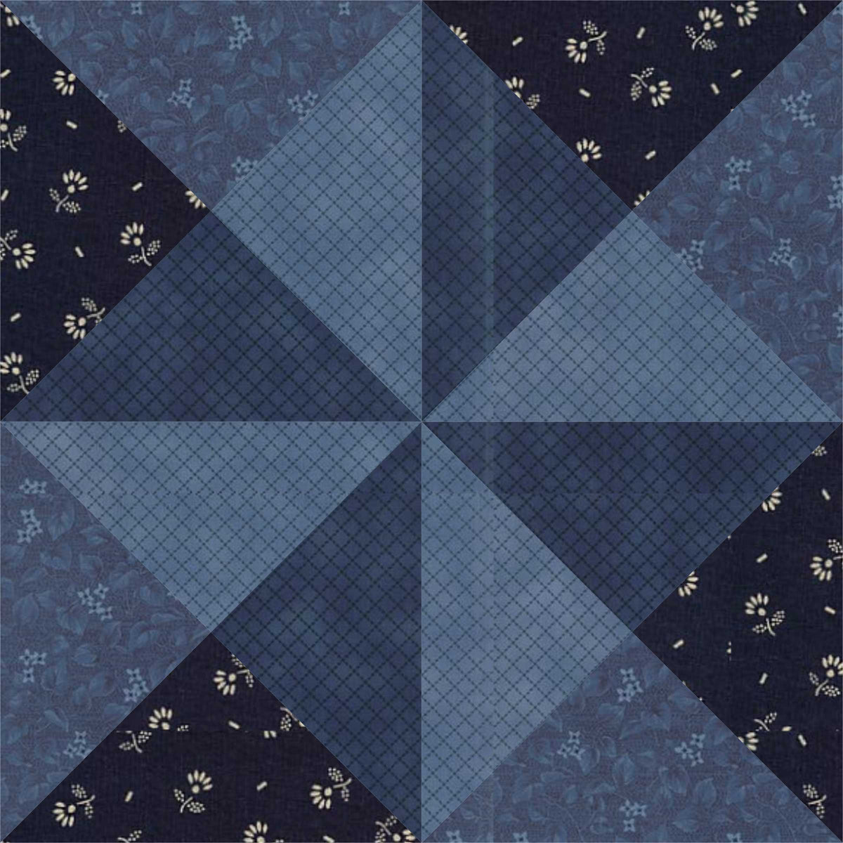 Electric Fan quilt block pattern — a step-by-step quilting tutorial using three contrasting fabrics to create a dynamic star point design