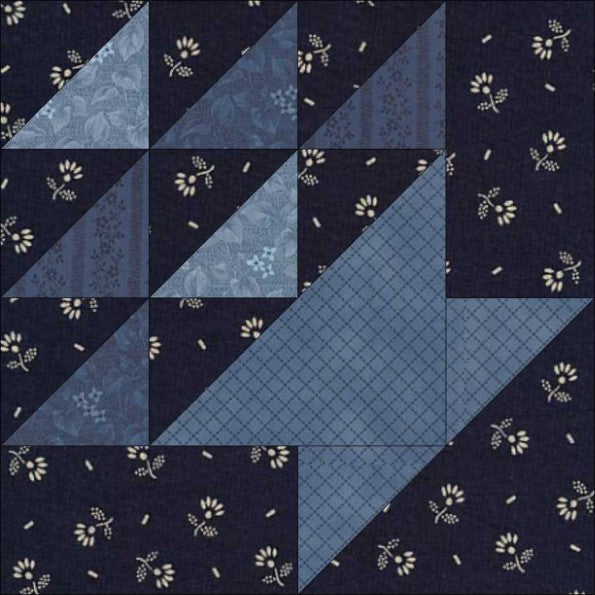 Flower Basket quilt block pattern — a step-by-step quilting tutorial combining a triangular basket base with flower and leaf fabrics