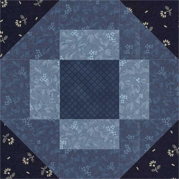 Grecian Square quilt block pattern — a step-by-step quilting tutorial using half-square triangles in two contrasting colors