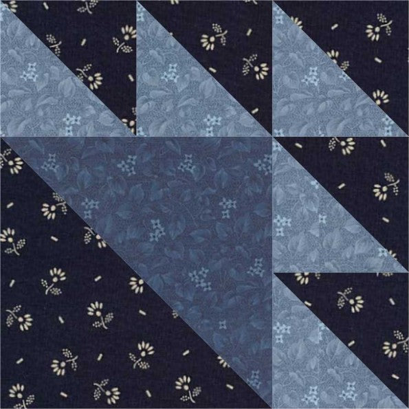 Lost Ship quilt block pattern — a step-by-step quilting tutorial using squares and rectangles in two contrasting colors to create a striking geometric design
