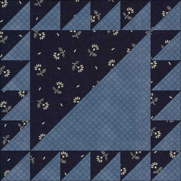 Lost Ships quilt block pattern — a step-by-step quilting tutorial using half-square triangles arranged into a bold nautical diagonal design