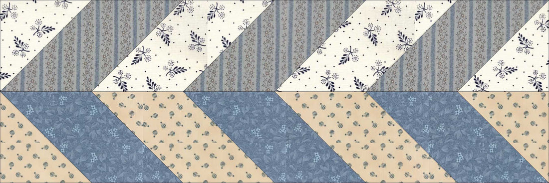Slanted diamonds and streak of lightning strips quilt block pattern — a step-by-step geometric quilting tutorial from Motley Muse