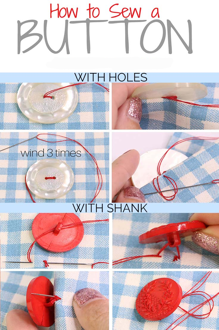 tutorial on how to sew a button onto fabric.