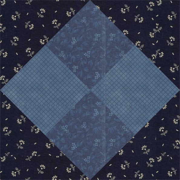 Squares Squared quilt block pattern — a step-by-step quilting tutorial using half-square triangles to create two identical symmetrical mirrored blocks at once