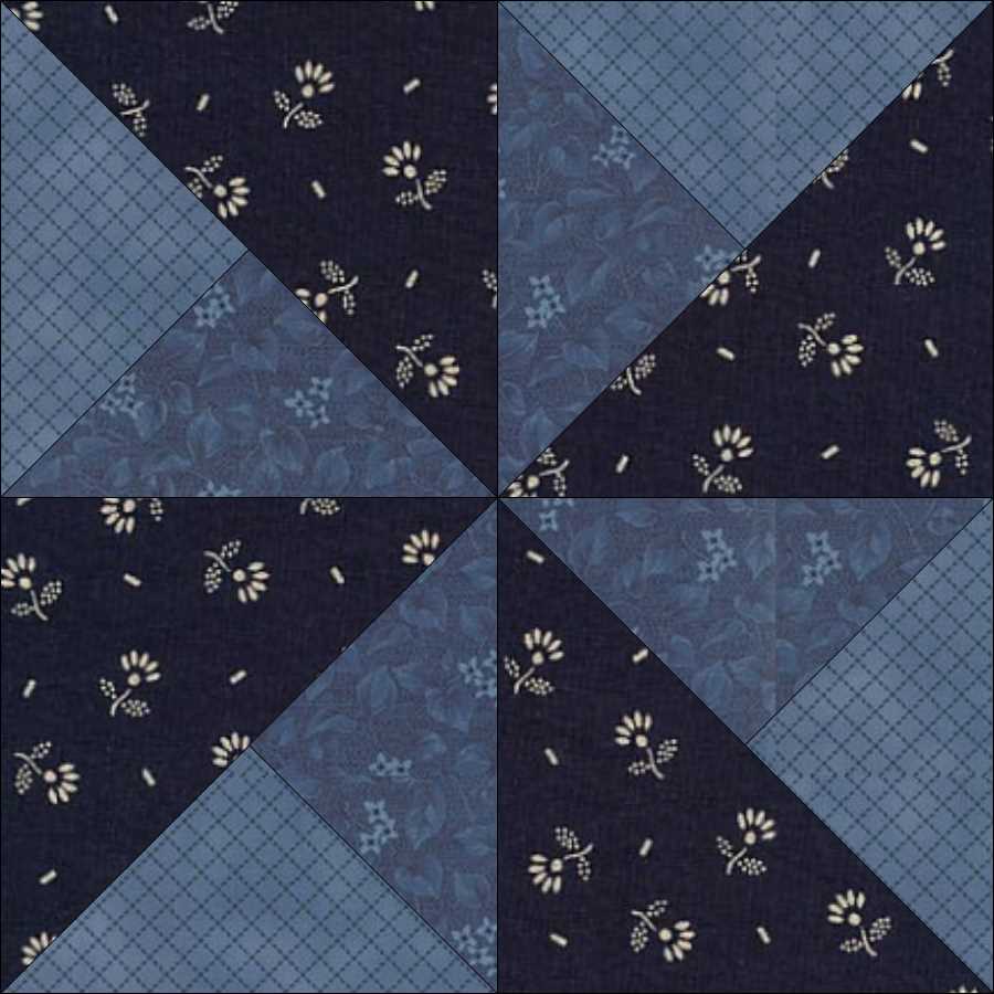 Whirlwind quilt block pattern — a step-by-step quilting tutorial creating a beautiful swirling design with two contrasting fabrics and half-square triangles
