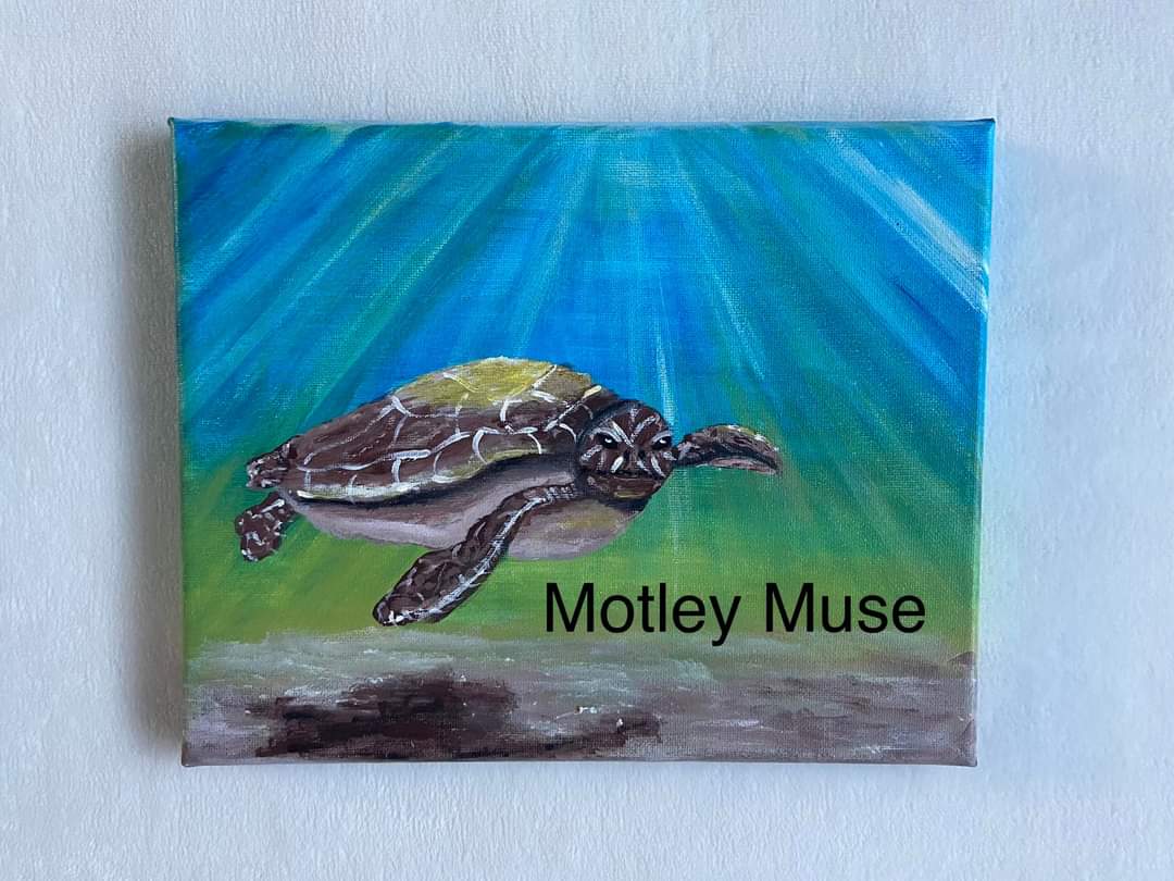 Is painting of a turtle in the ocean